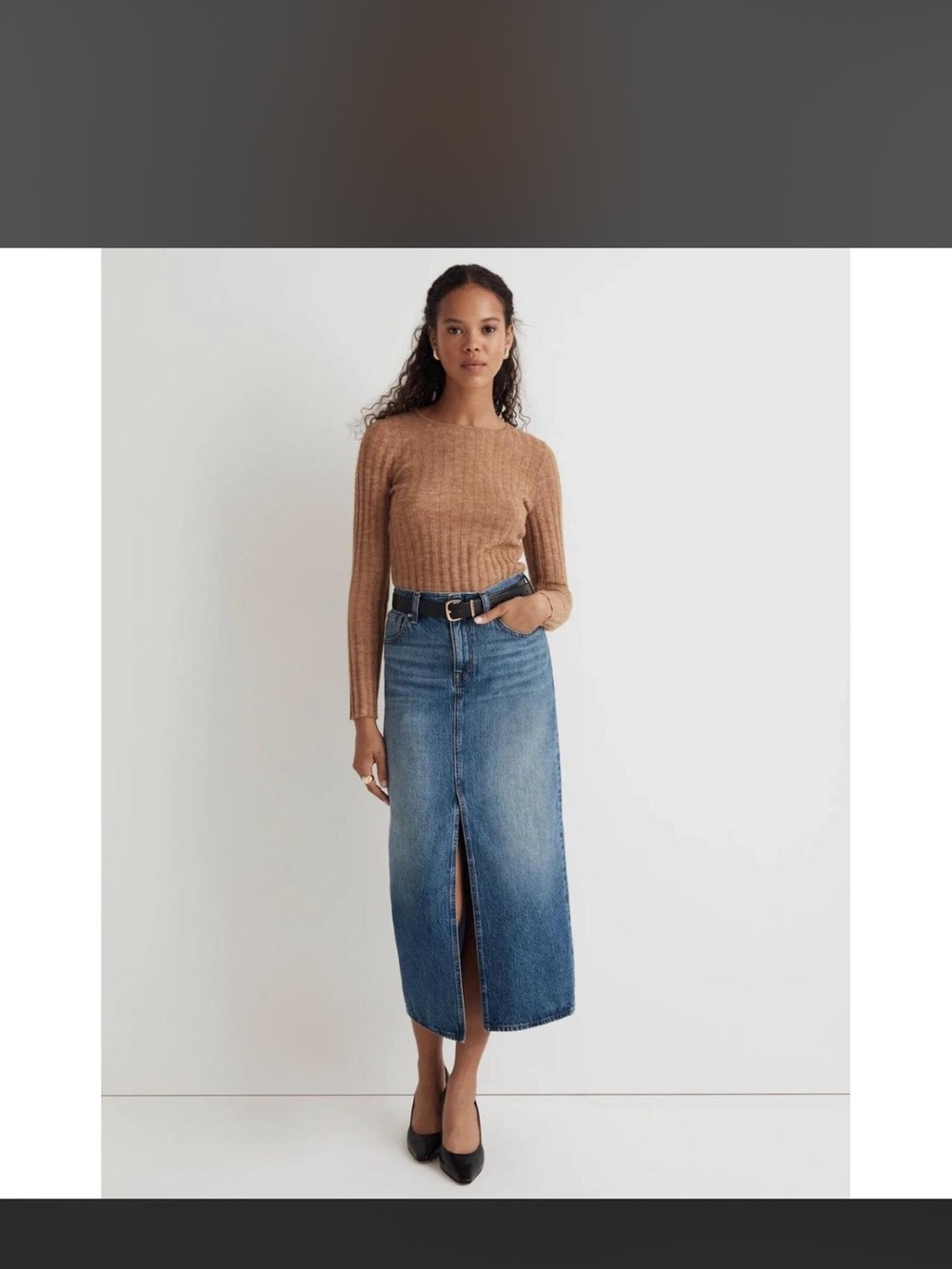 Madewell Mid-Blue Denim Midi Skirt with Front Slit